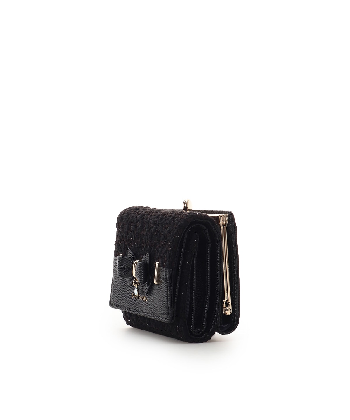 ラメツイードアクセントリボン折財布