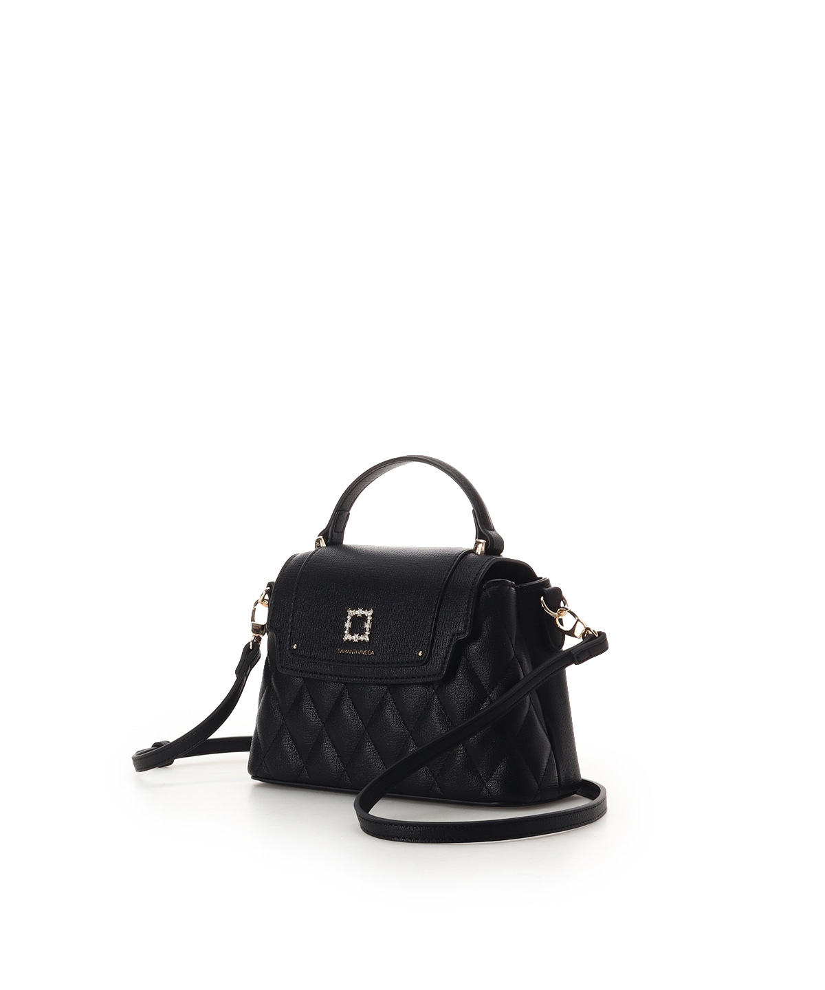 スクエアビジューキルトフラップショルダーバッグ