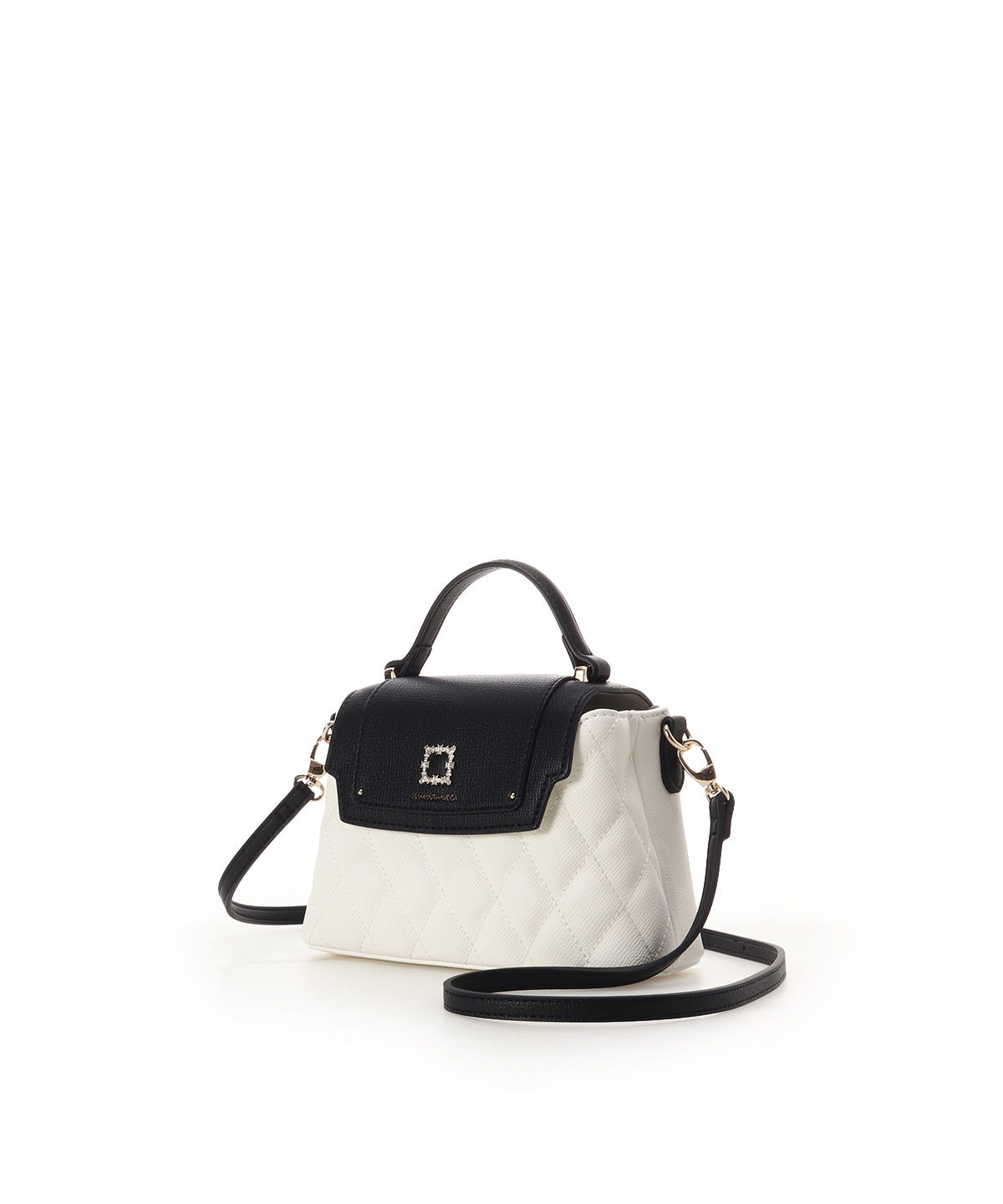 スクエアビジューキルトフラップショルダーバッグ