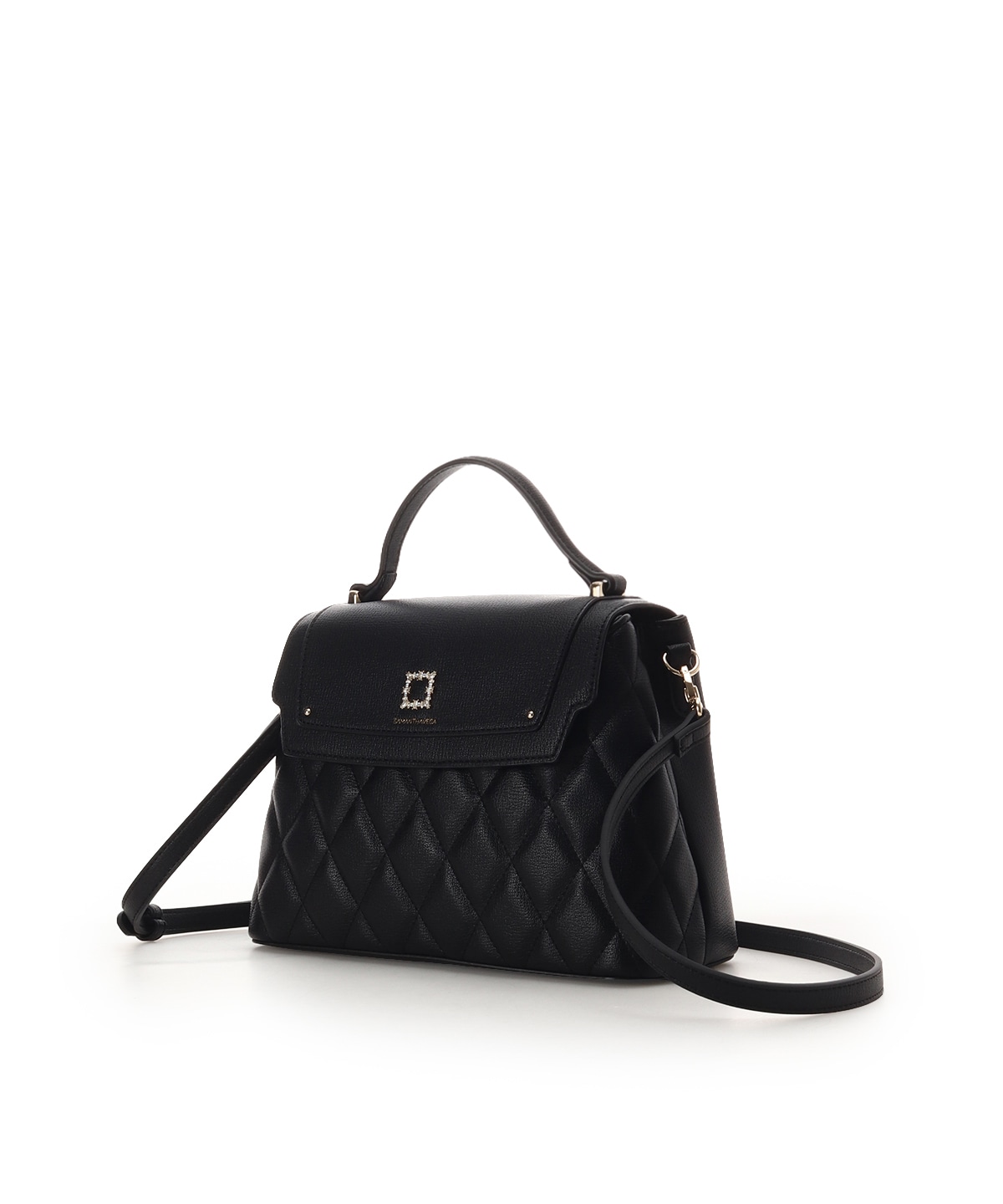 スクエアビジューキルトフラップハンドバッグ