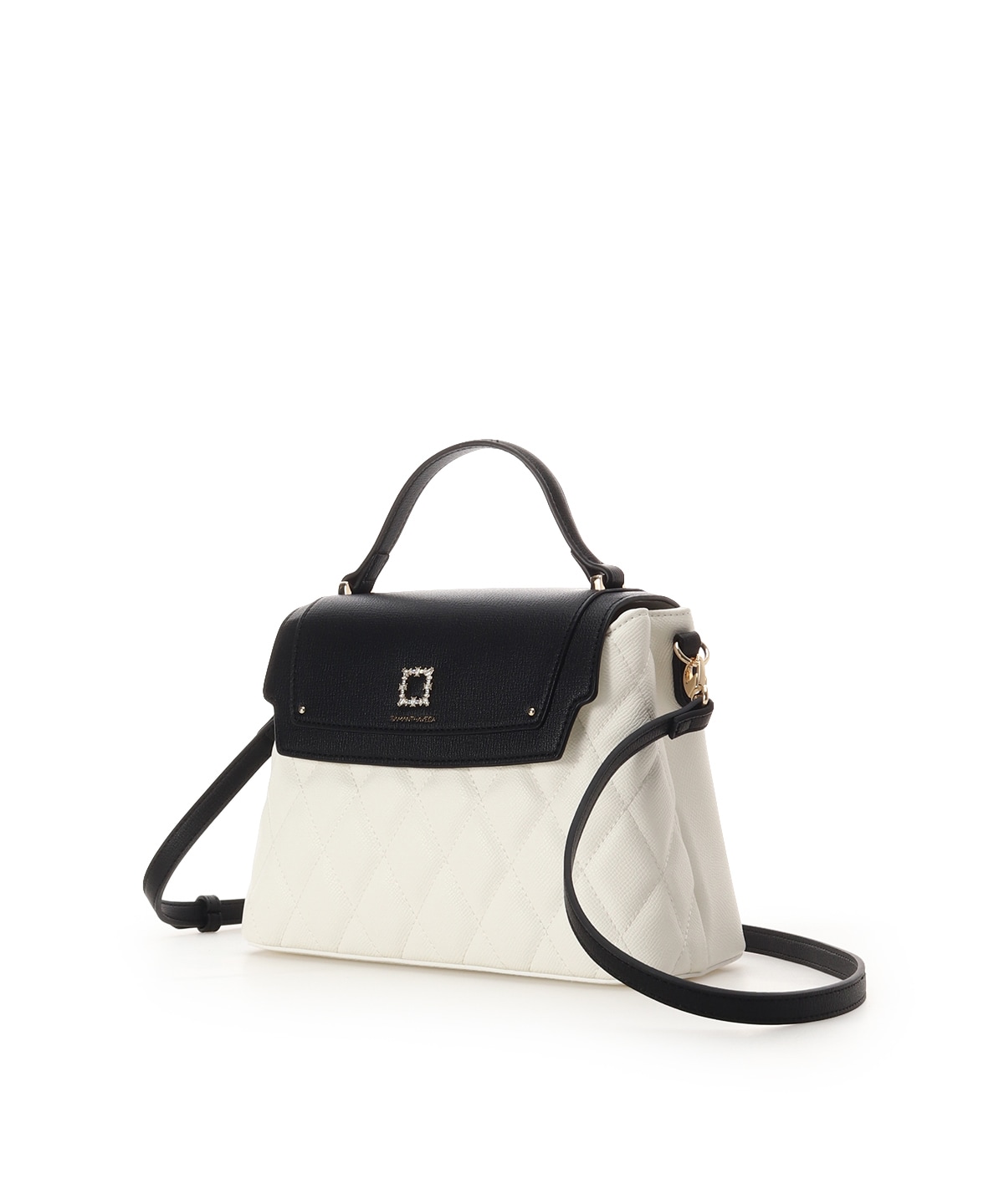 スクエアビジューキルトフラップハンドバッグ