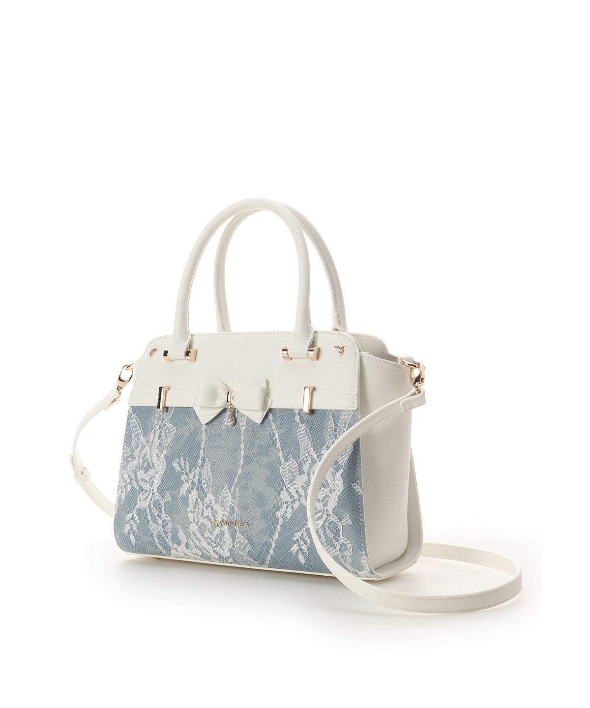 デニム調アクセントリボンハンドバッグ