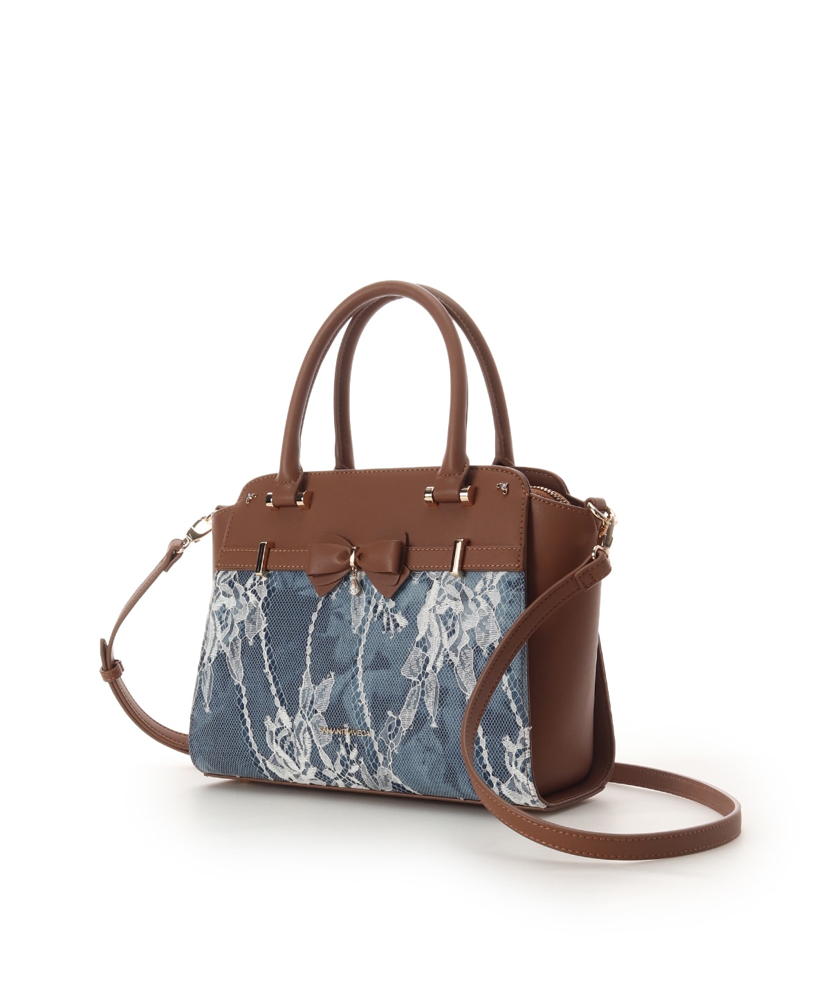 デニム調アクセントリボンハンドバッグ