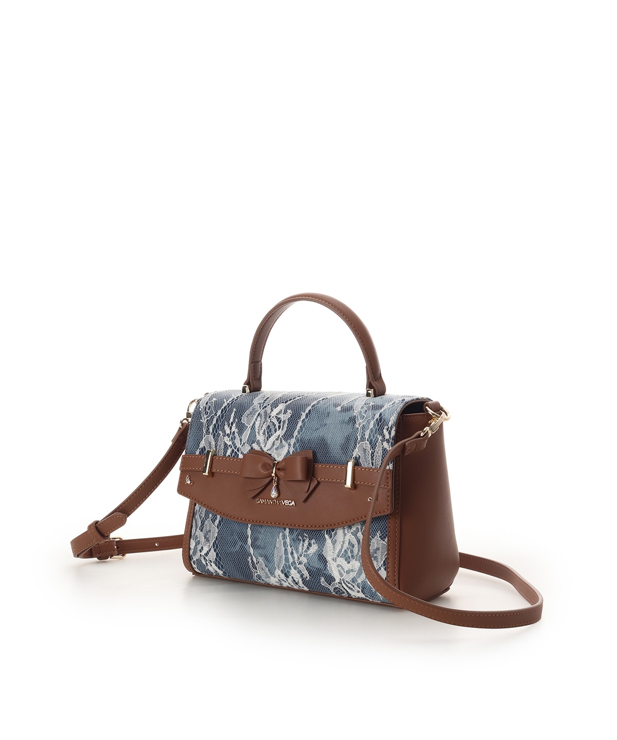 デニム調アクセントリボンショルダーバッグ