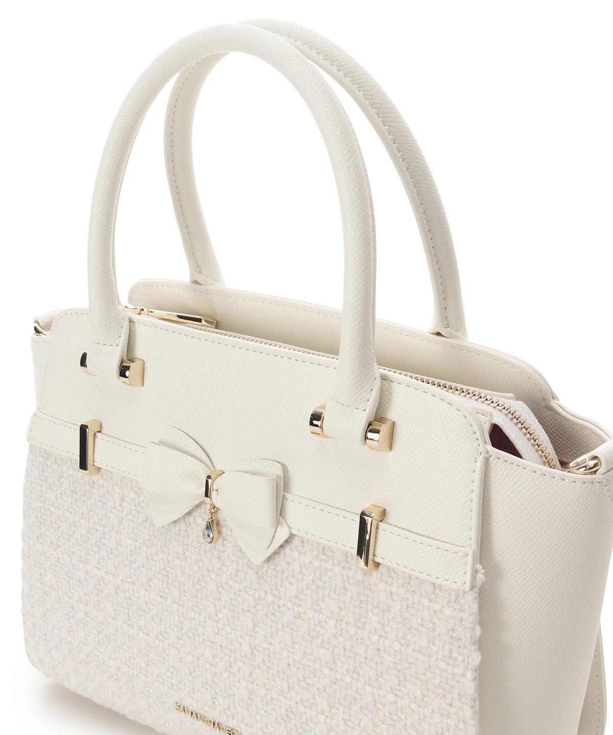 ラメツイードアクセントリボンハンドバッグ