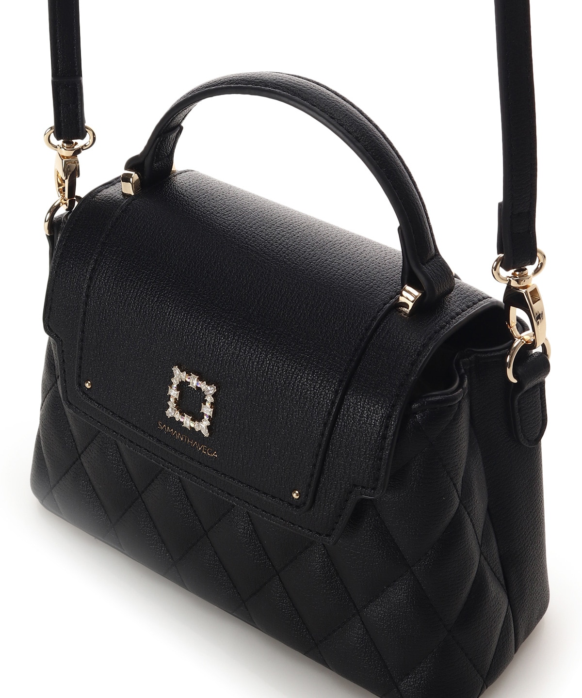 スクエアビジューキルトフラップショルダーバッグ