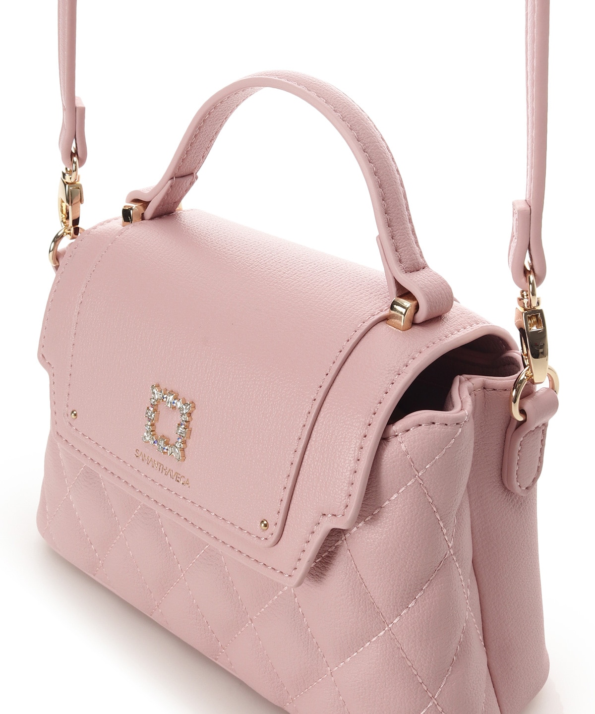 スクエアビジューキルトフラップショルダーバッグ