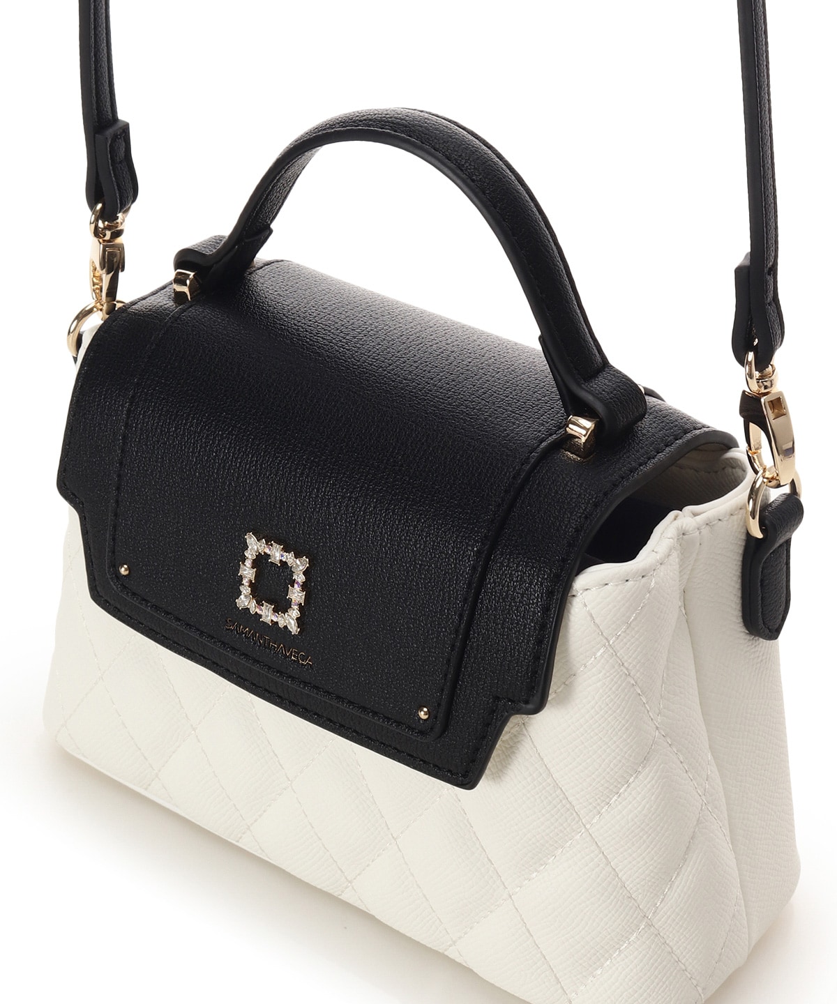 スクエアビジューキルトフラップショルダーバッグ