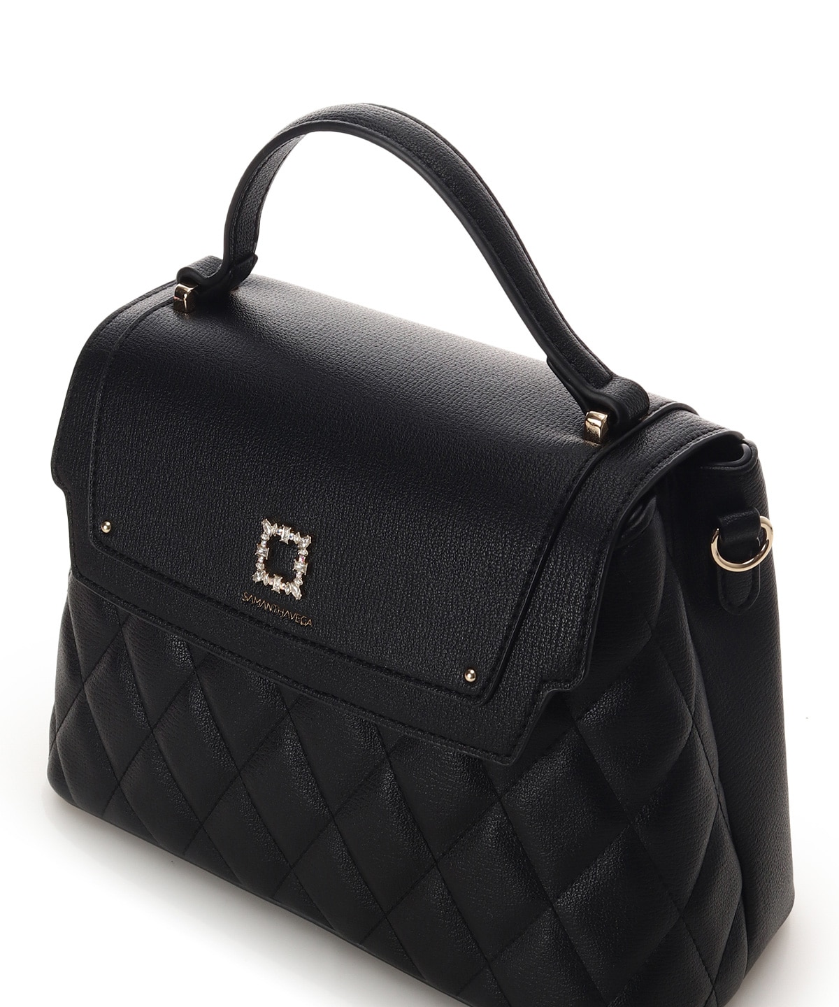 スクエアビジューキルトフラップハンドバッグ