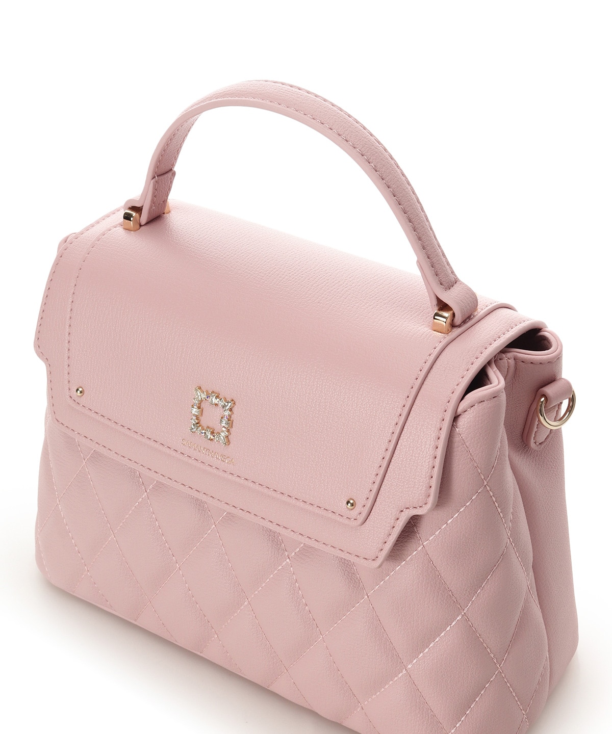 スクエアビジューキルトフラップハンドバッグ