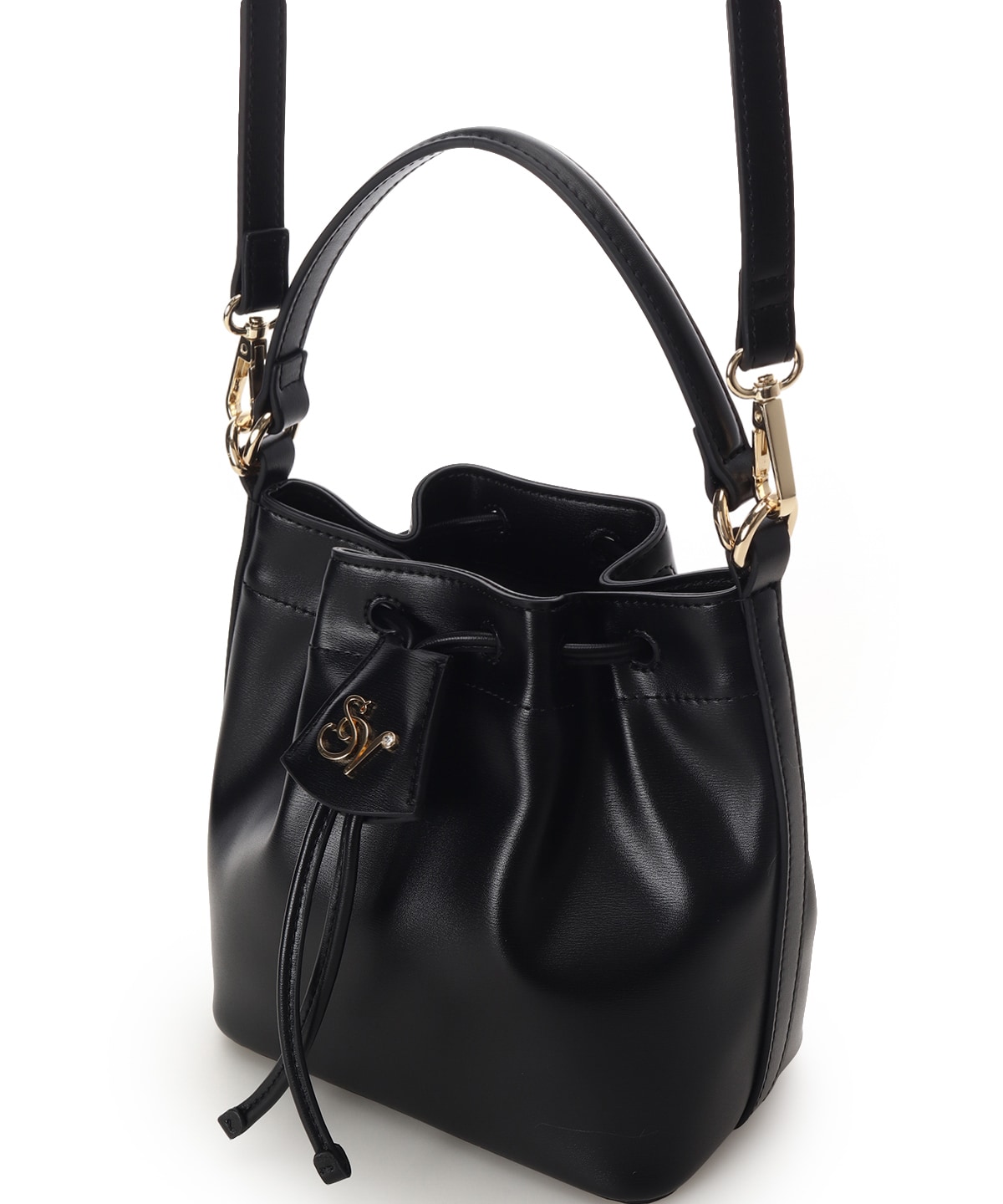 ロゴ金具巾着バッグ