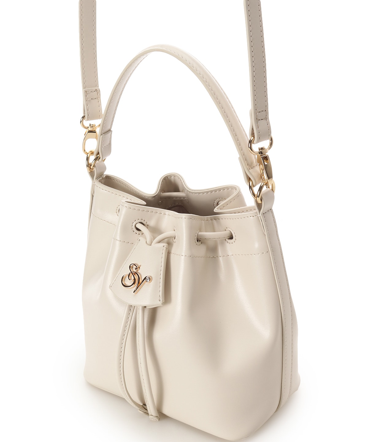 ロゴ金具巾着バッグ