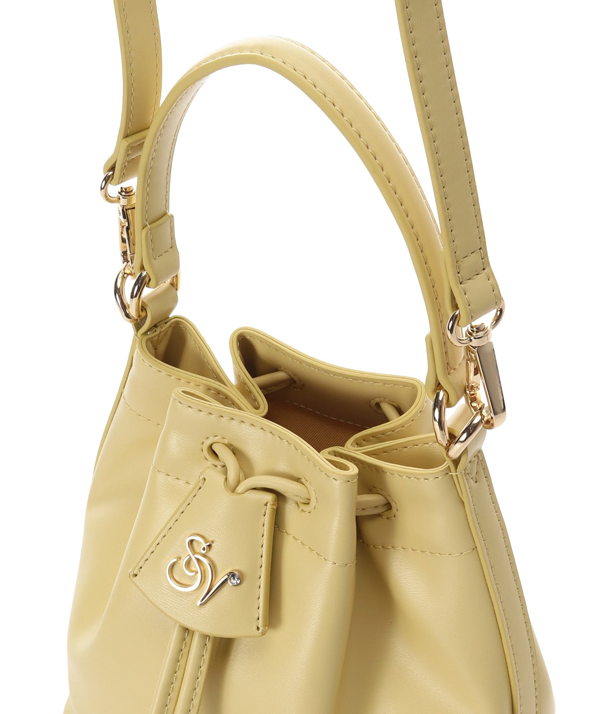 ロゴ金具巾着バッグ