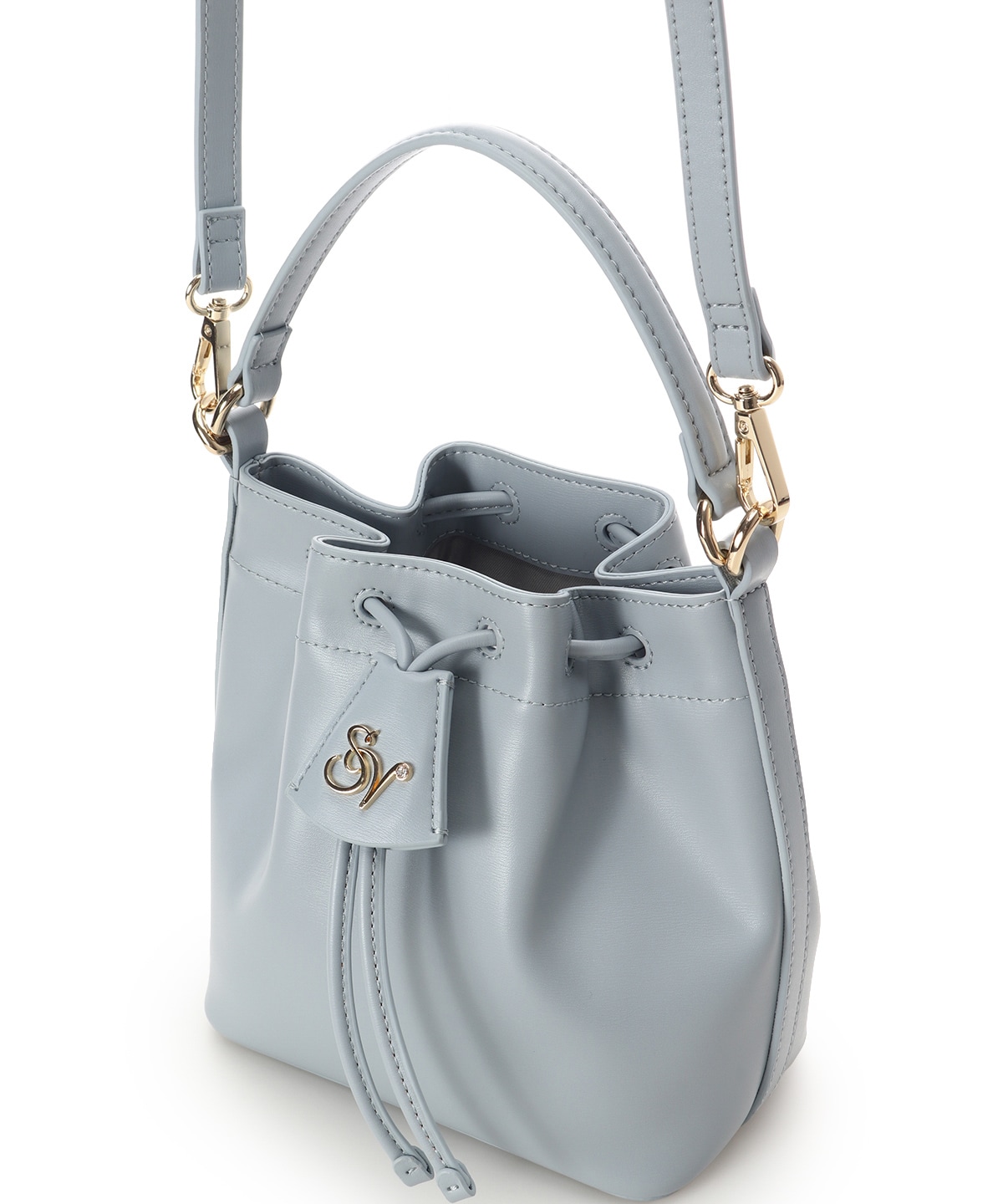 ロゴ金具巾着バッグ