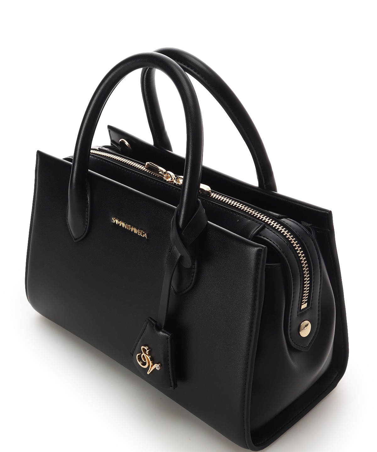 ロゴ金具ハンドバッグ