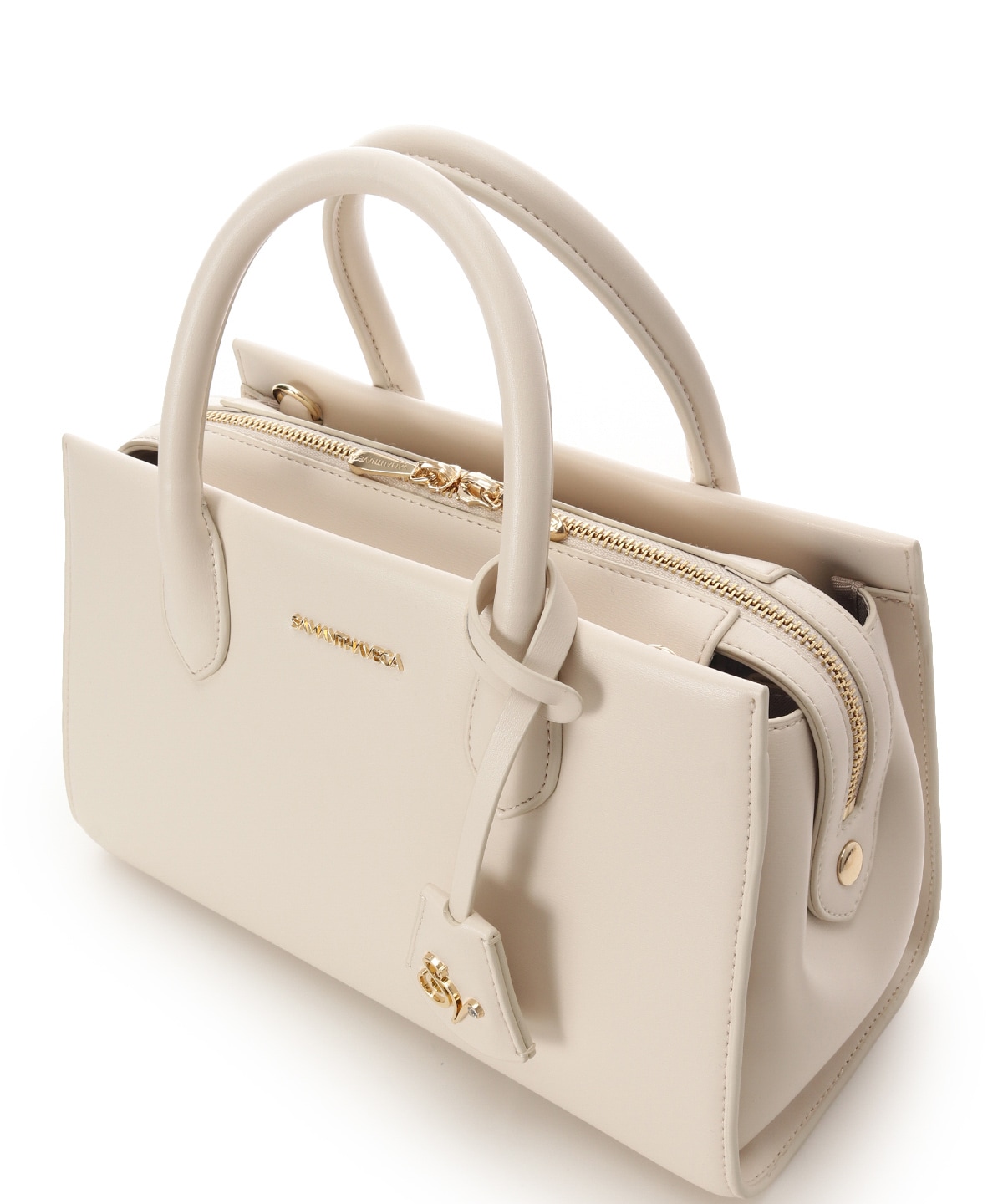 ロゴ金具ハンドバッグ