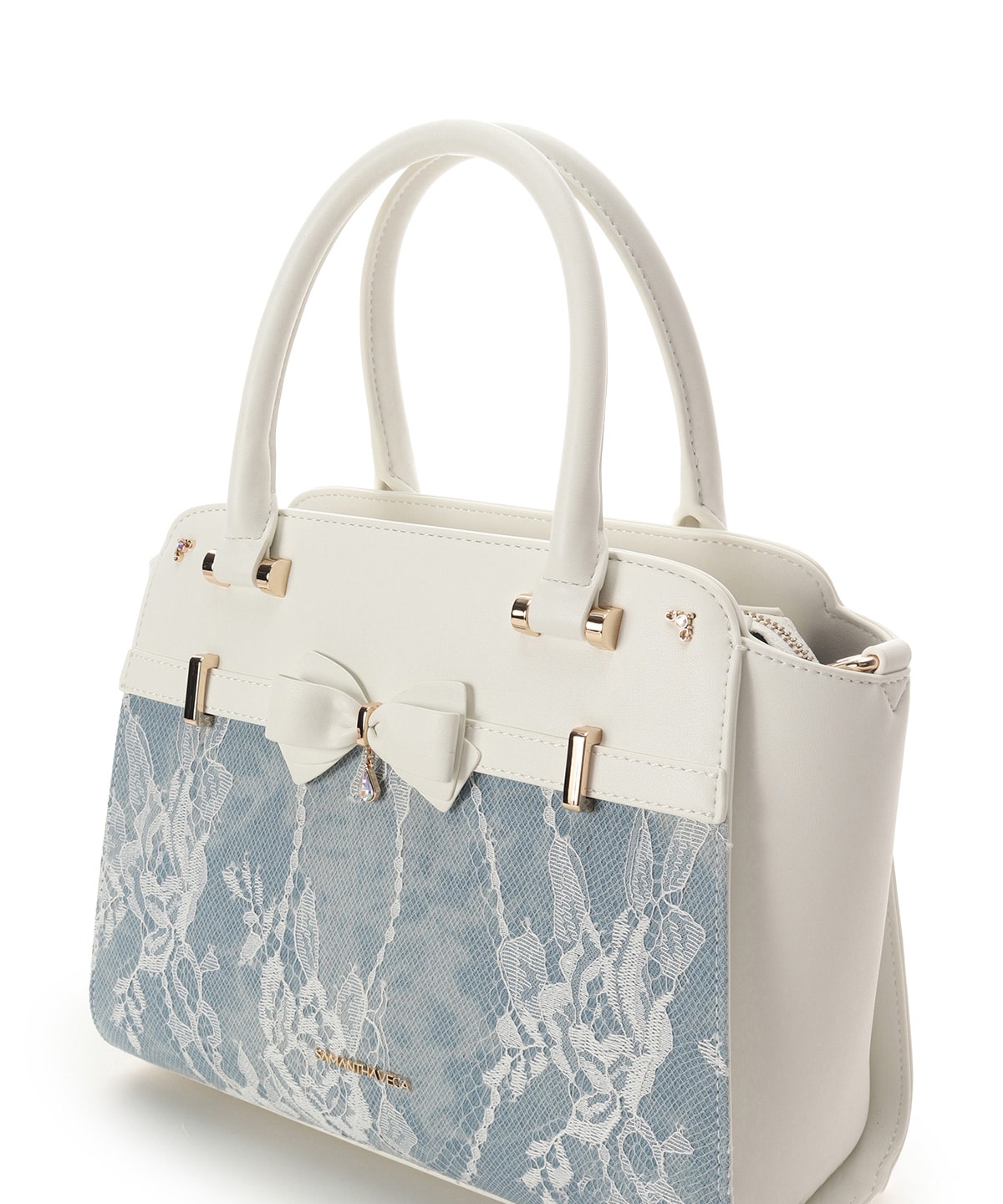 デニム調アクセントリボンハンドバッグ