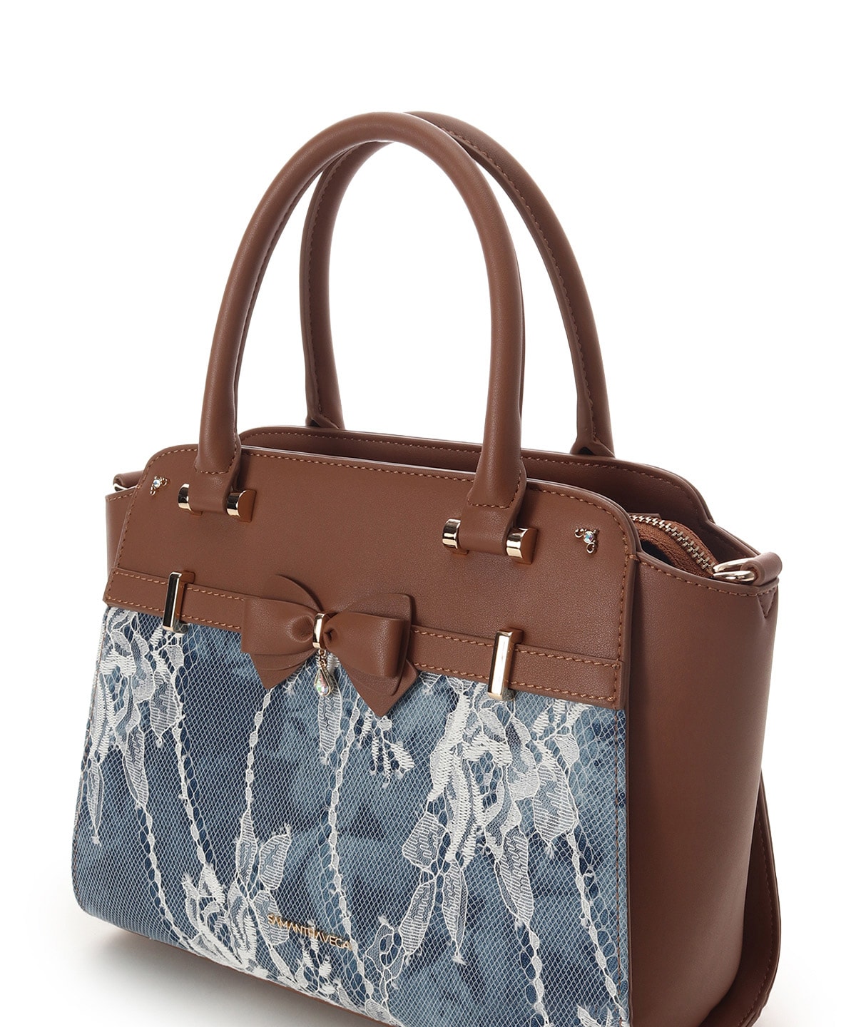 デニム調アクセントリボンハンドバッグ