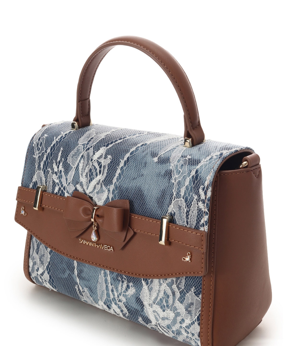 デニム調アクセントリボンショルダーバッグ