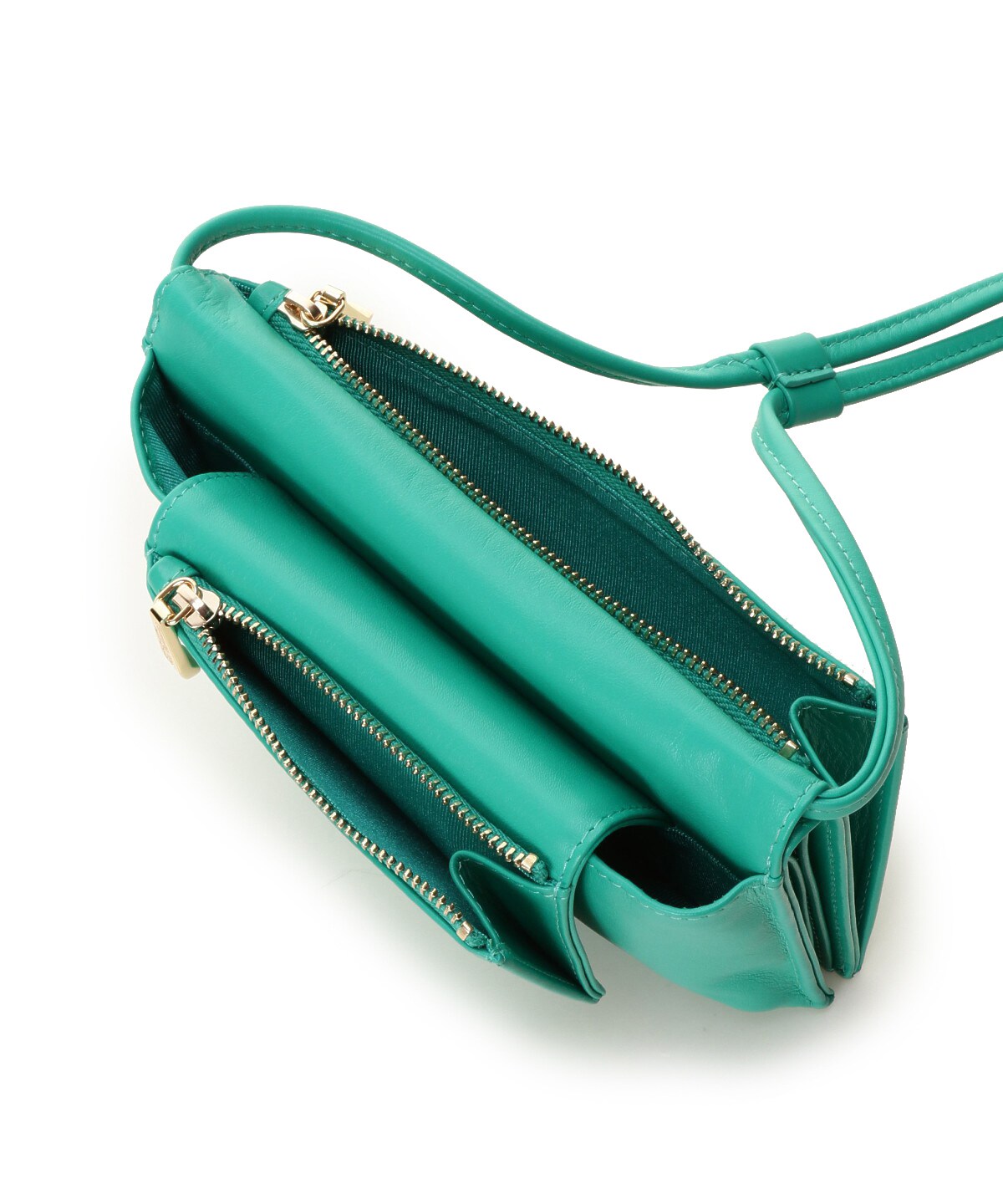 シンプルレザーウォレットショルダー エコバッグ付き(FREE グリーン