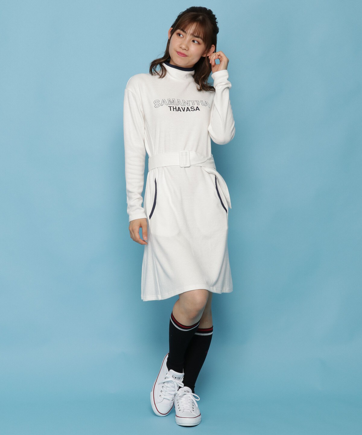ストレッチ長袖ワンピース 36 ホワイト Samantha Thavasa Under25 No 7サマンサタバサ グループ 公式オンラインショップ
