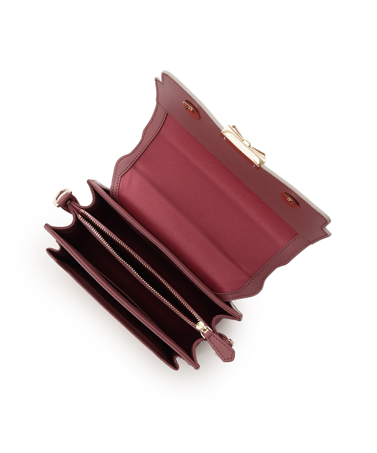 リボンモチーフ金具スプリットレザーワンハンドルバッグ