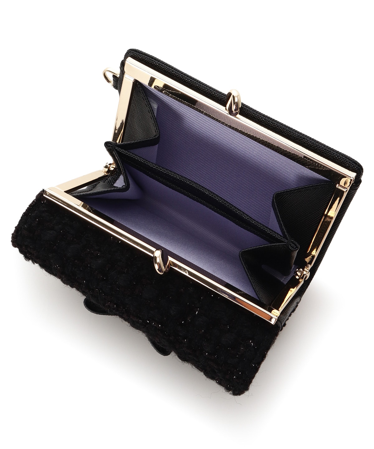 ラメツイードアクセントリボン折財布