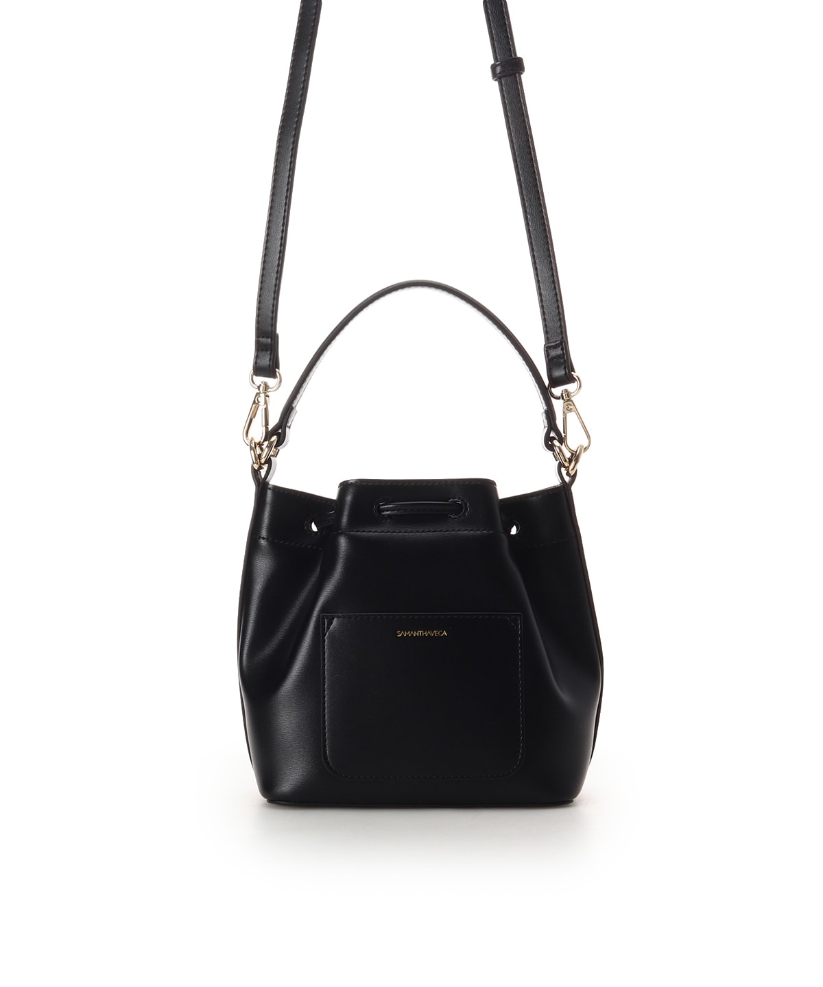 ロゴ金具巾着バッグ