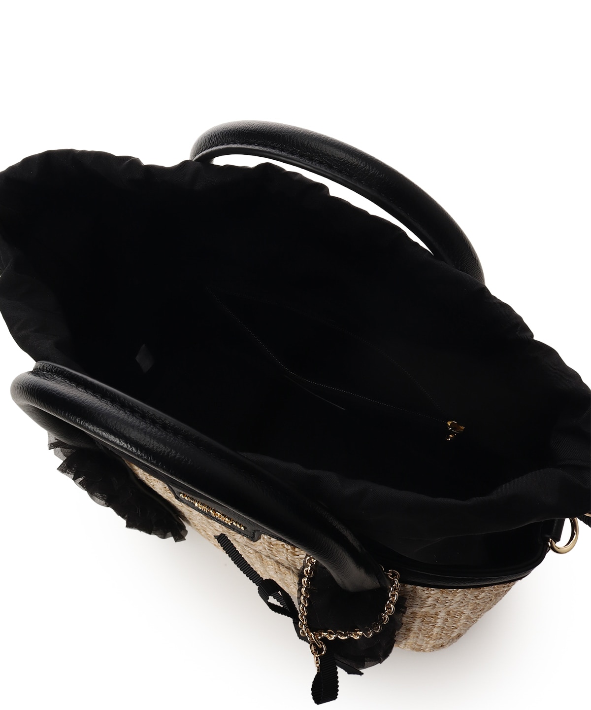 リボンチャーム付き フリルかごバッグ