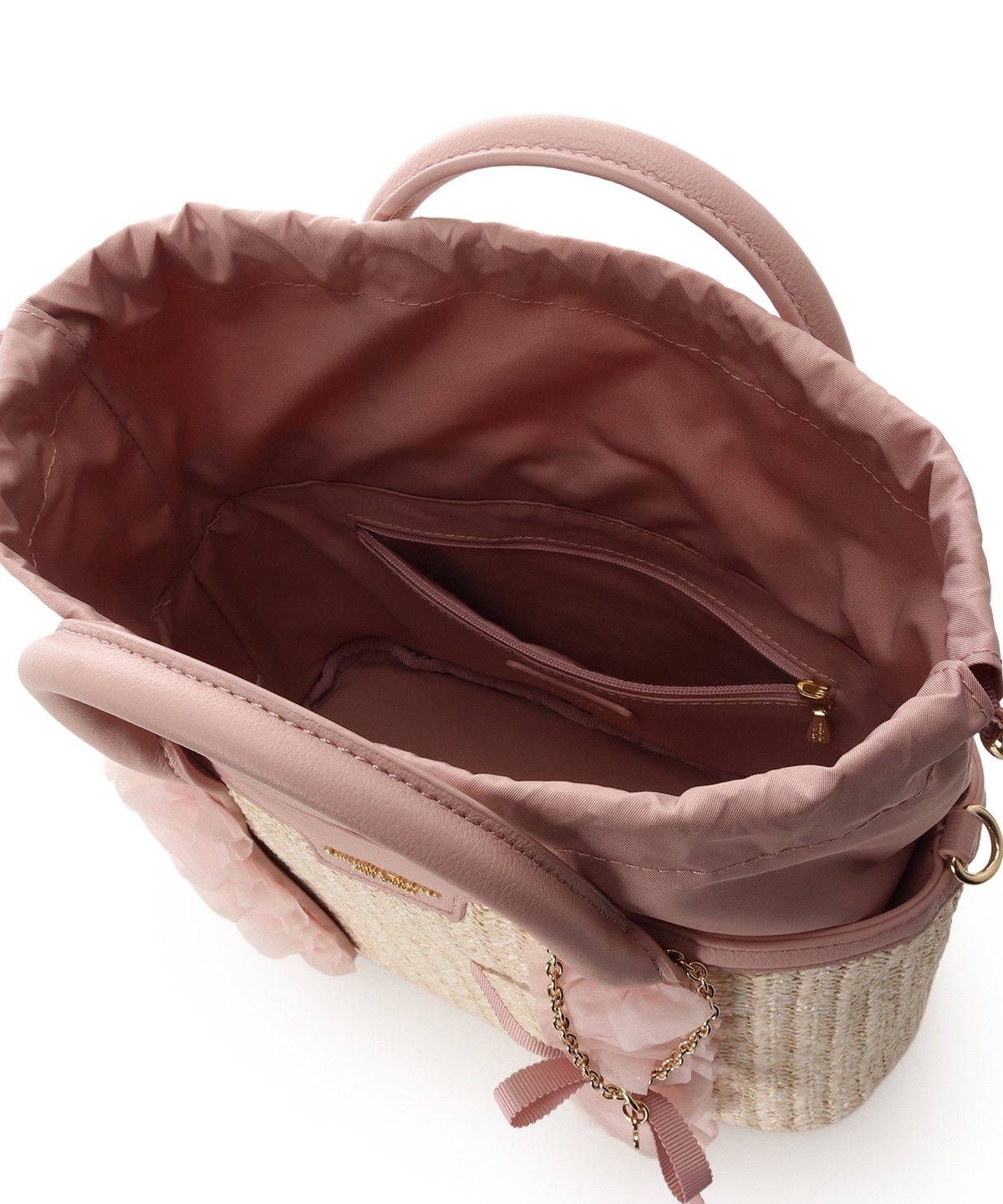 リボンチャーム付き フリルかごバッグ