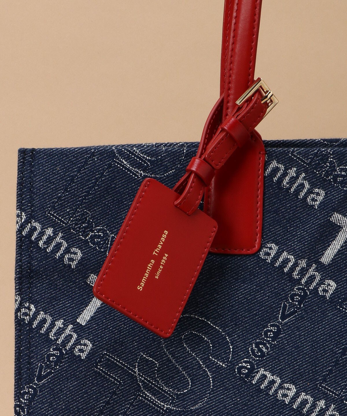 デニム調スクエアトートバッグ 大サイズ(FREE レッド): Samantha