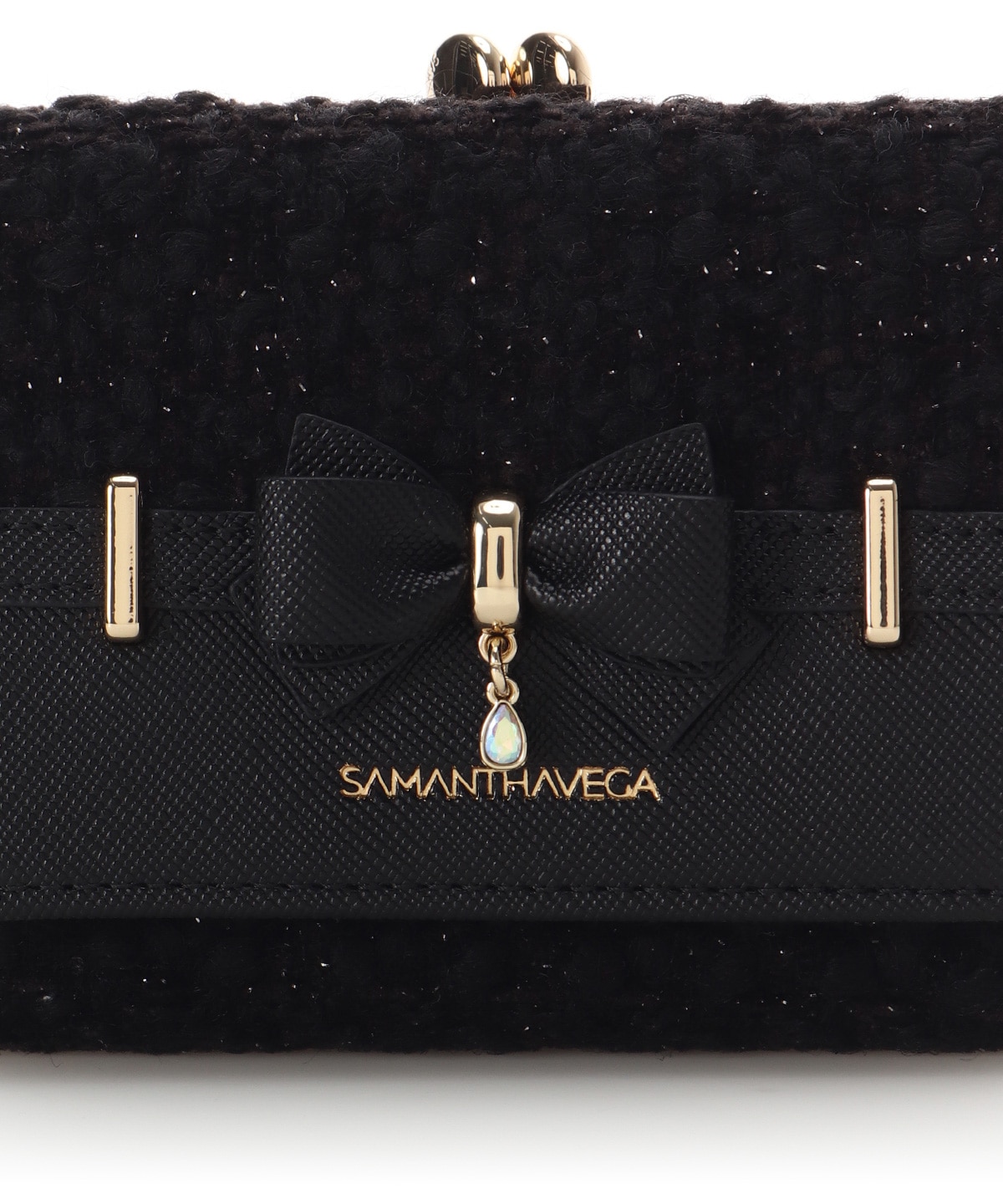 ラメツイードアクセントリボン折財布