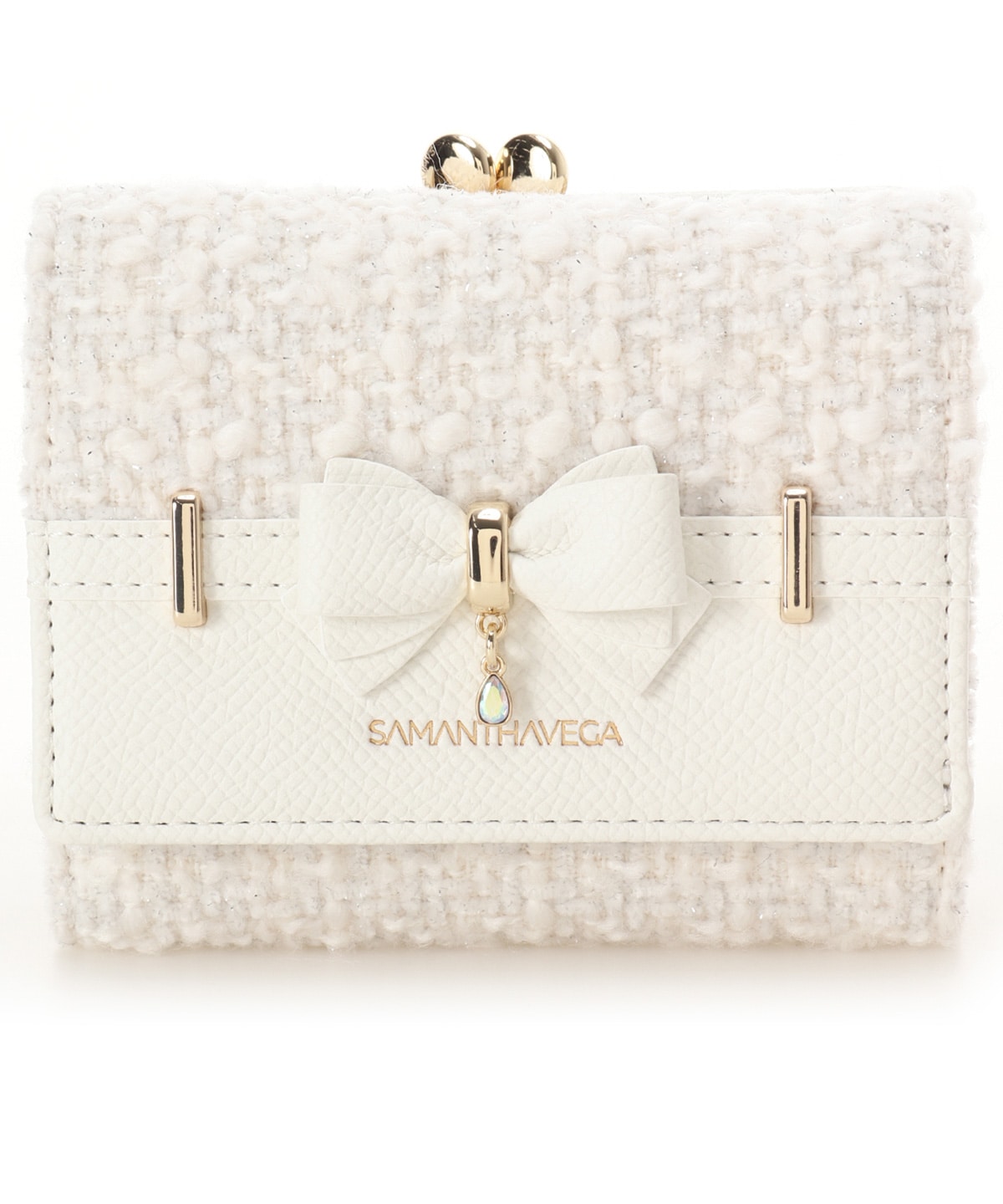 ラメツイードアクセントリボン折財布