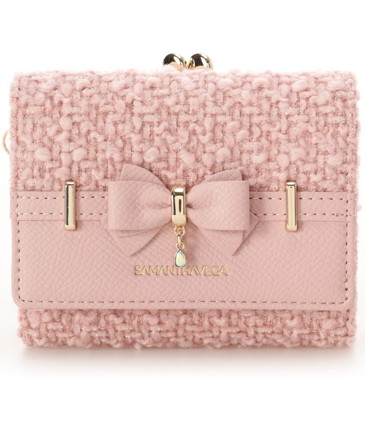 ラメツイードアクセントリボン折財布