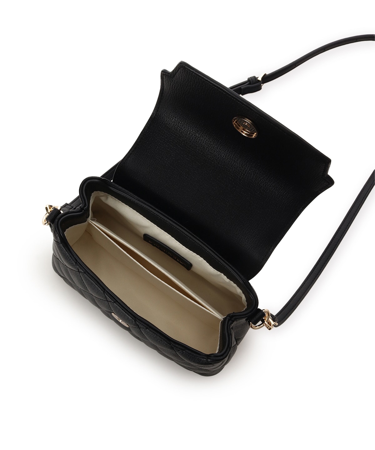 スクエアビジューキルトフラップショルダーバッグ