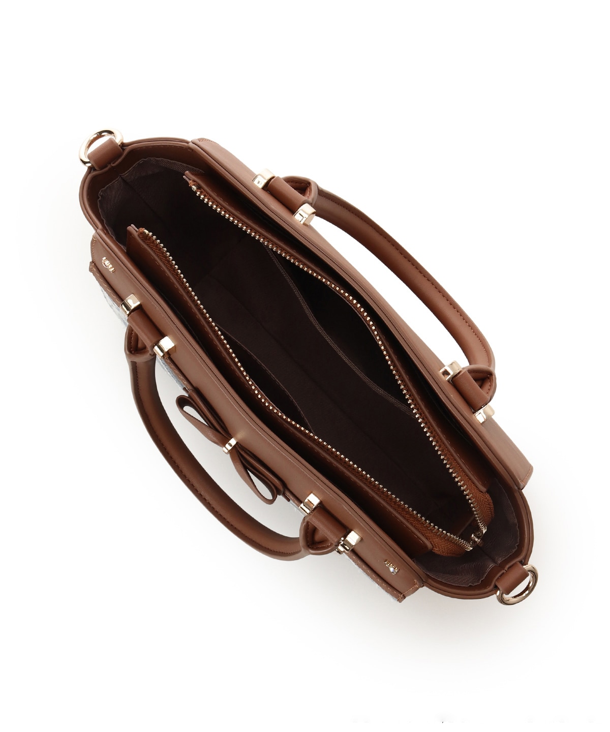 デニム調アクセントリボンハンドバッグ