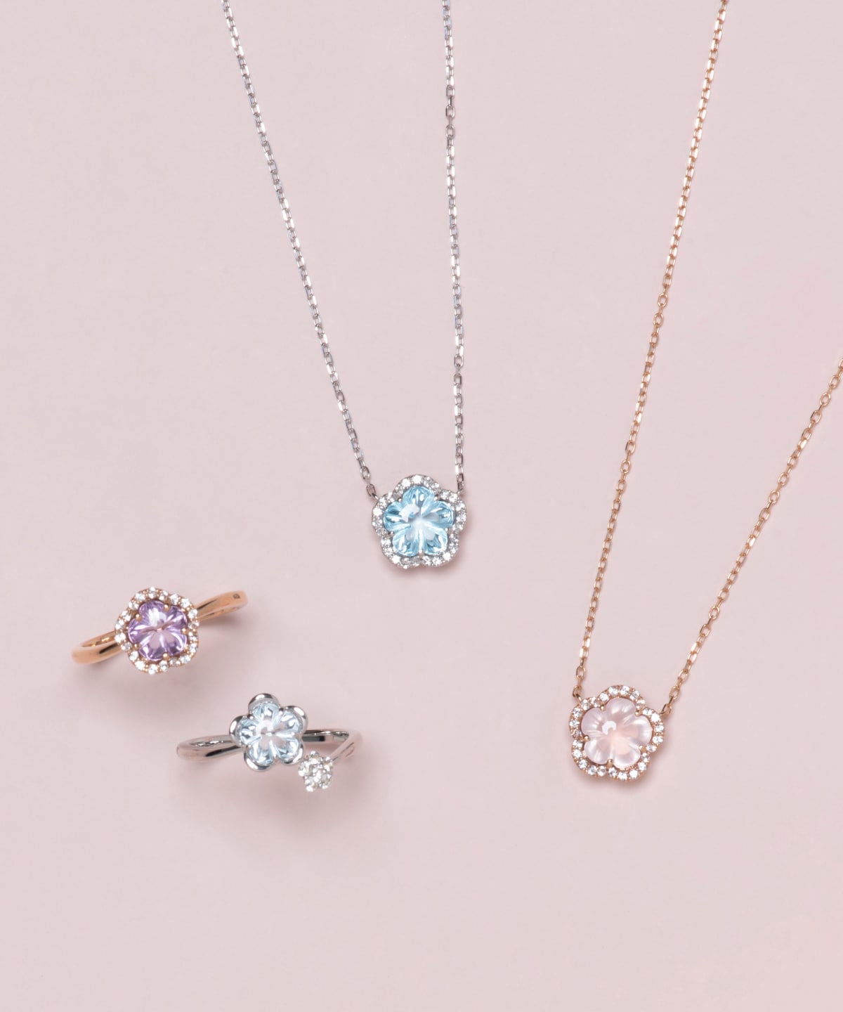 「オンライン限定」K10WG カラフルフラワー ネックレス