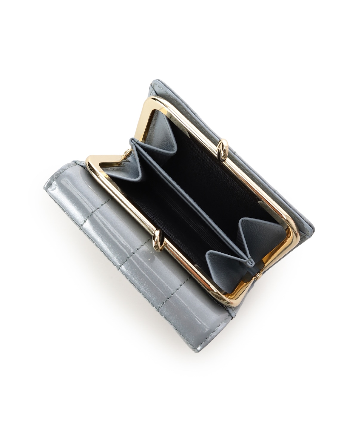 エナメルキルティング がま口折財布