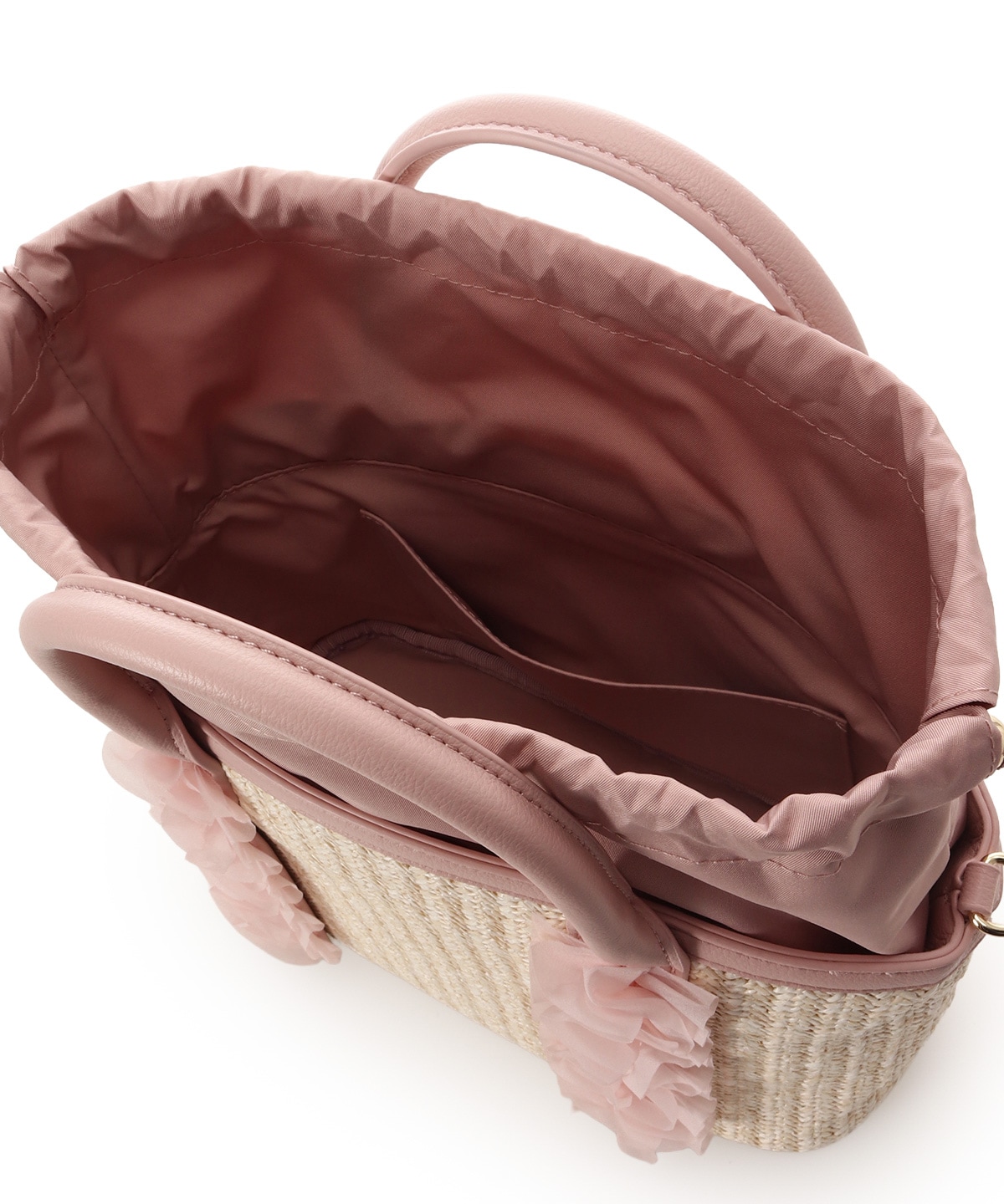 リボンチャーム付き フリルかごバッグ