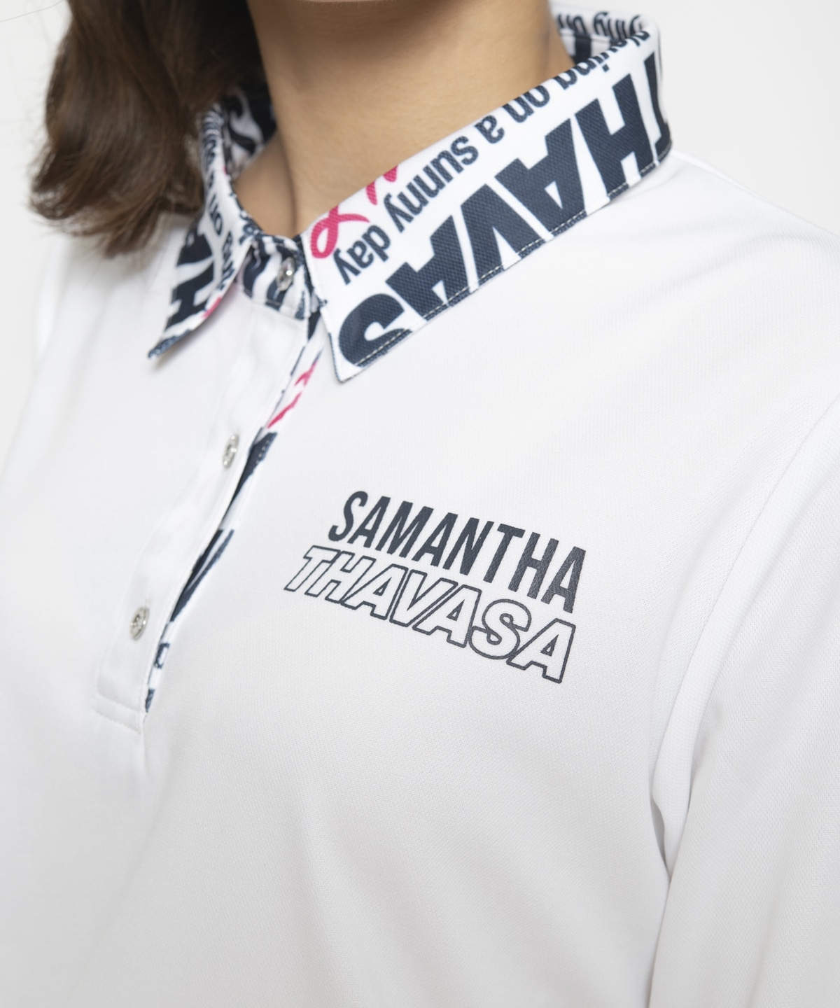 ロゴ襟長袖ポロシャツ(S ホワイト): Samantha Thavasa UNDER25 & NO.7