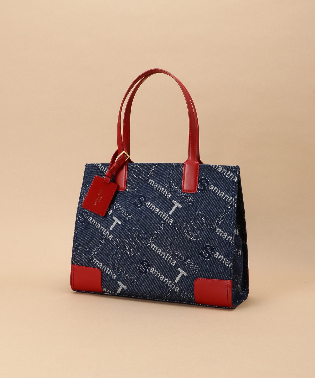 デニム調スクエアトートバッグ小サイズ(FREE レッド): Samantha