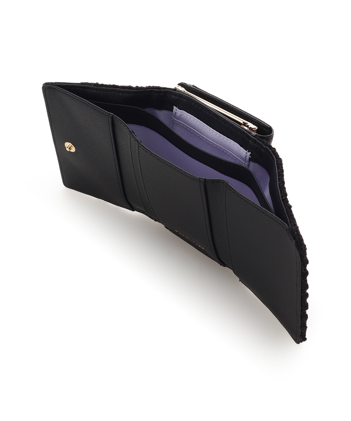 ラメツイードアクセントリボン折財布