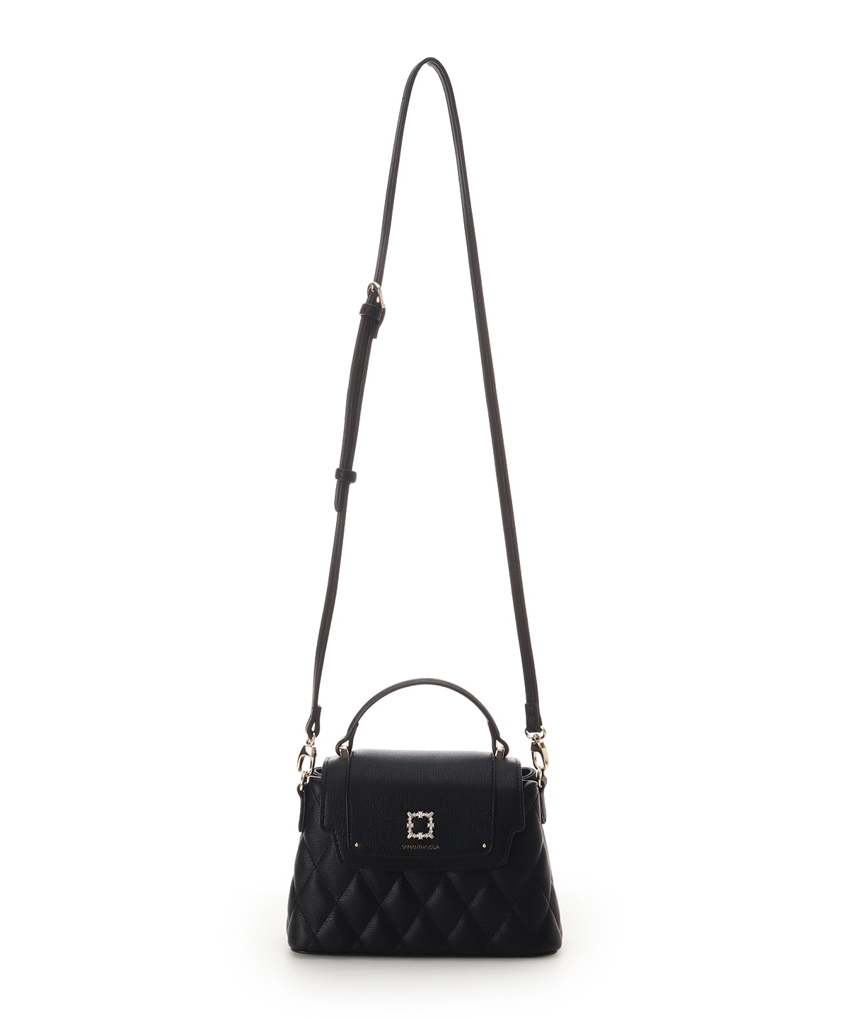 スクエアビジューキルトフラップショルダーバッグ