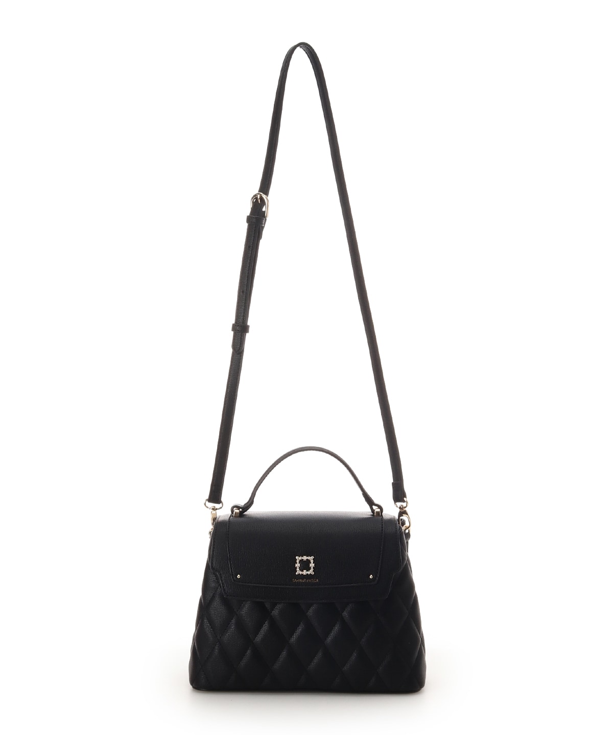 スクエアビジューキルトフラップハンドバッグ