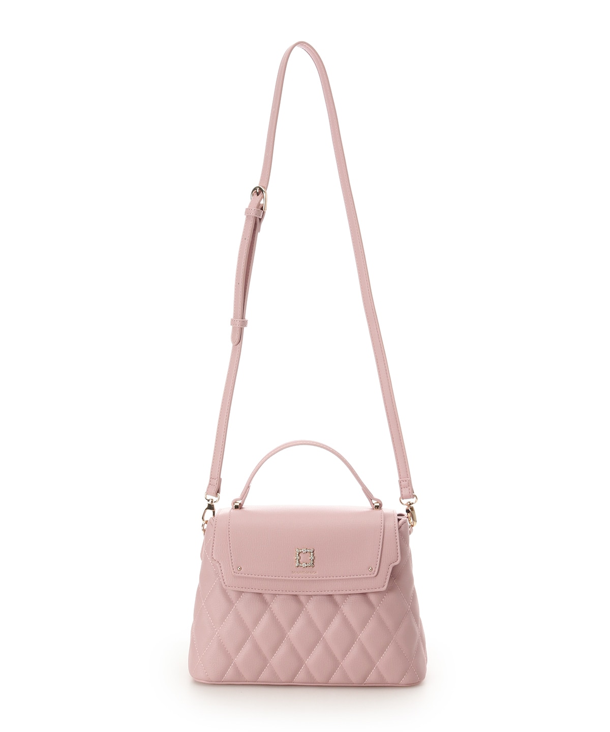 スクエアビジューキルトフラップハンドバッグ