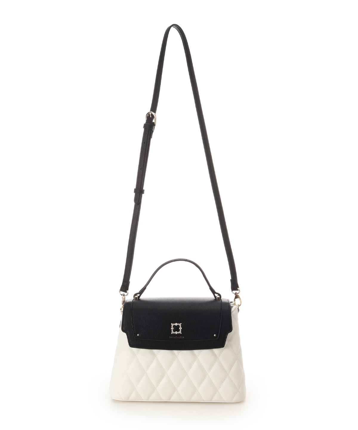 スクエアビジューキルトフラップハンドバッグ