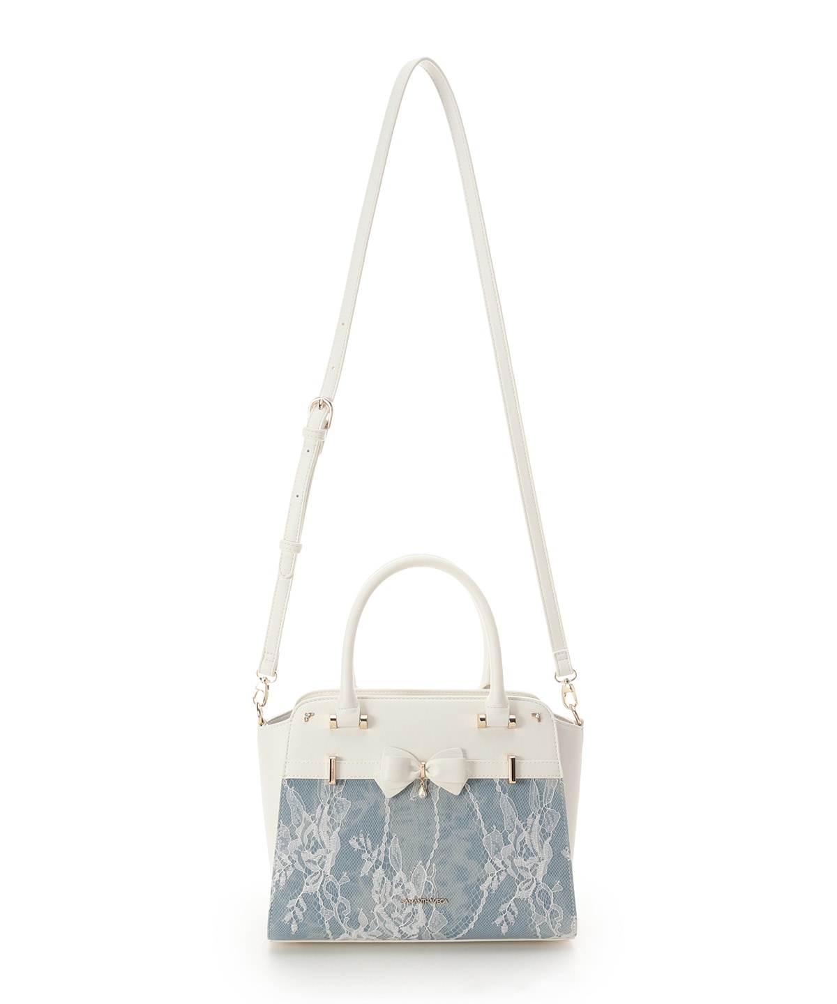 デニム調アクセントリボンハンドバッグ