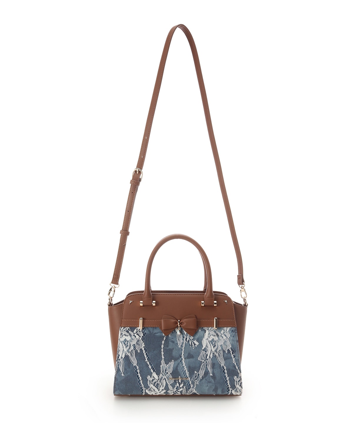 デニム調アクセントリボンハンドバッグ