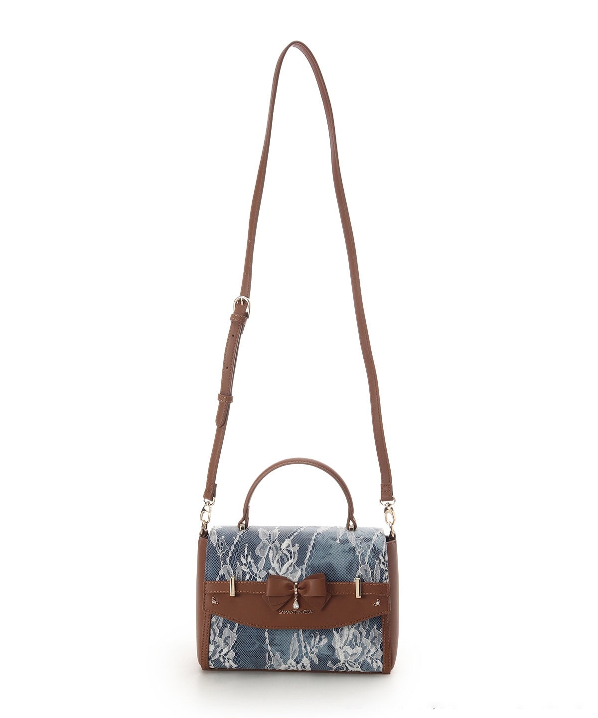 デニム調アクセントリボンショルダーバッグ