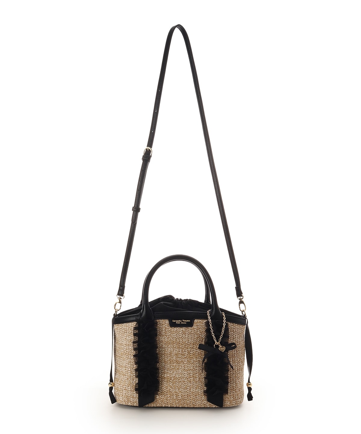 リボンチャーム付き フリルかごバッグ